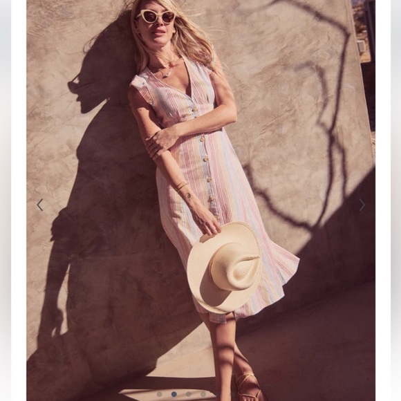 Marine Layer Dresses & Skirts - Marine Layer Hemp Camila Rainbow Stripe Button Front Midi Dress size Small